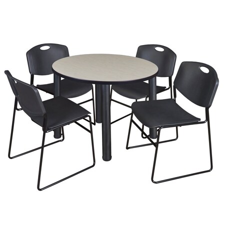Regency Kee Round Table & Chair Set, Wood, Metal, Polypropylene Top, Maple TB36RNDPLBPBK44BK